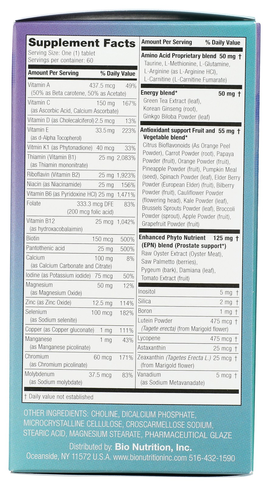 Men’S Wellness Bio Nutrition Dietary Supplement 60 Tablets Health 1 Pack