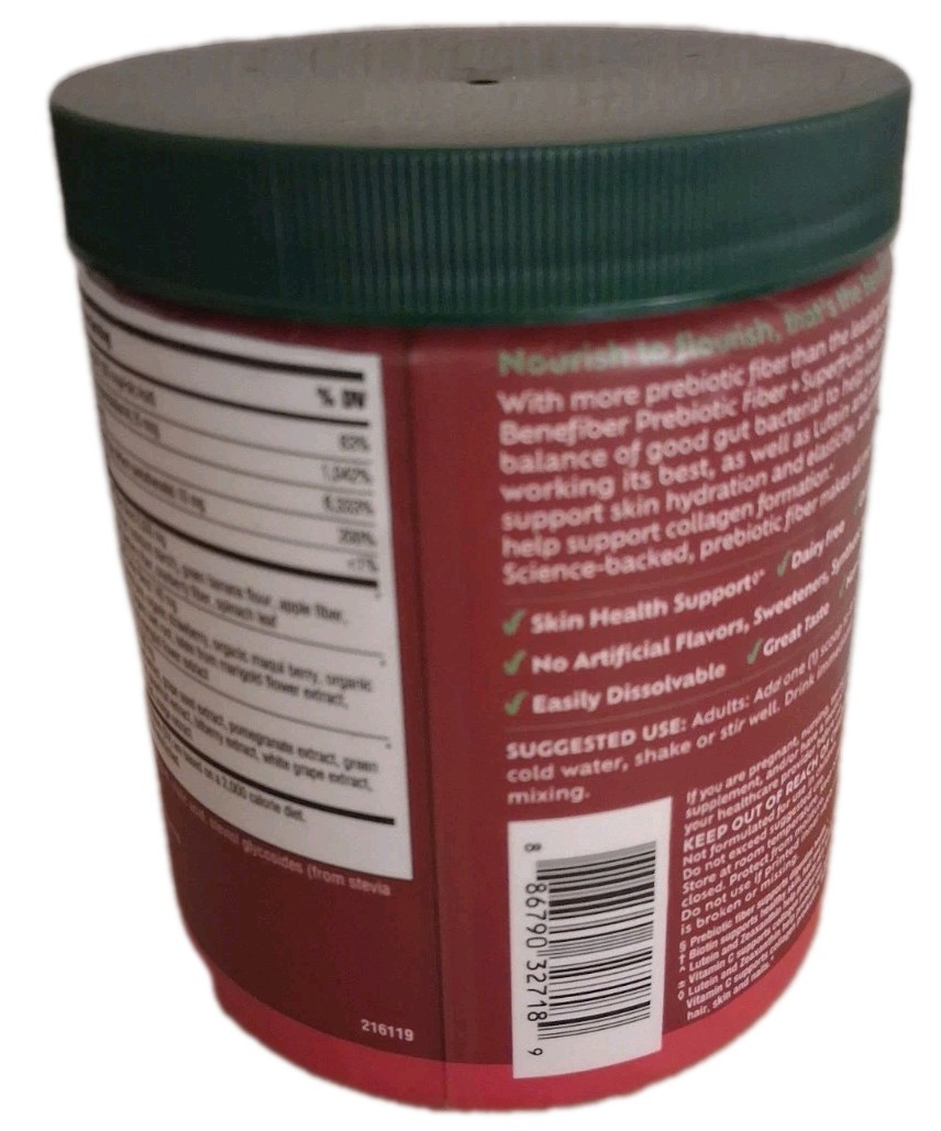 Two Benefiber Prebiotic Fiber+Superfruits 25 Day Supply 8.8 oz Powder Containers