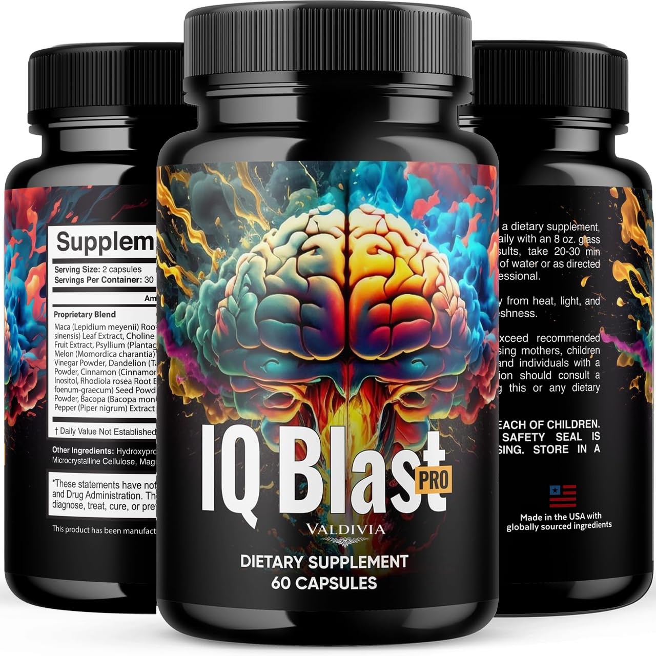 IQ Blast Pro Brain Supplement Memory Focus Clarity Nootropic 3 Pack 180 Capsules