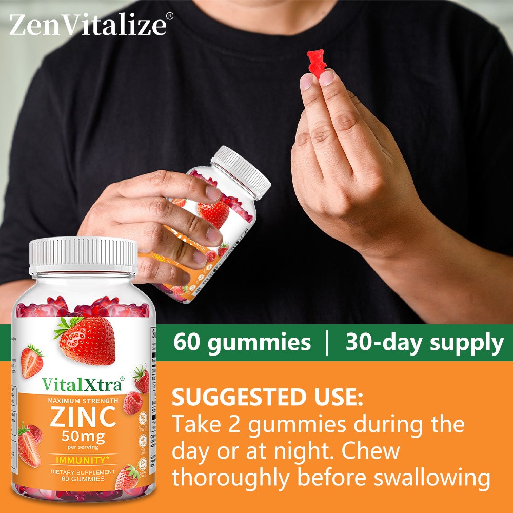 Zinc Gummies 50mg – Immune Support, Strawberry & Raspberry Flavor