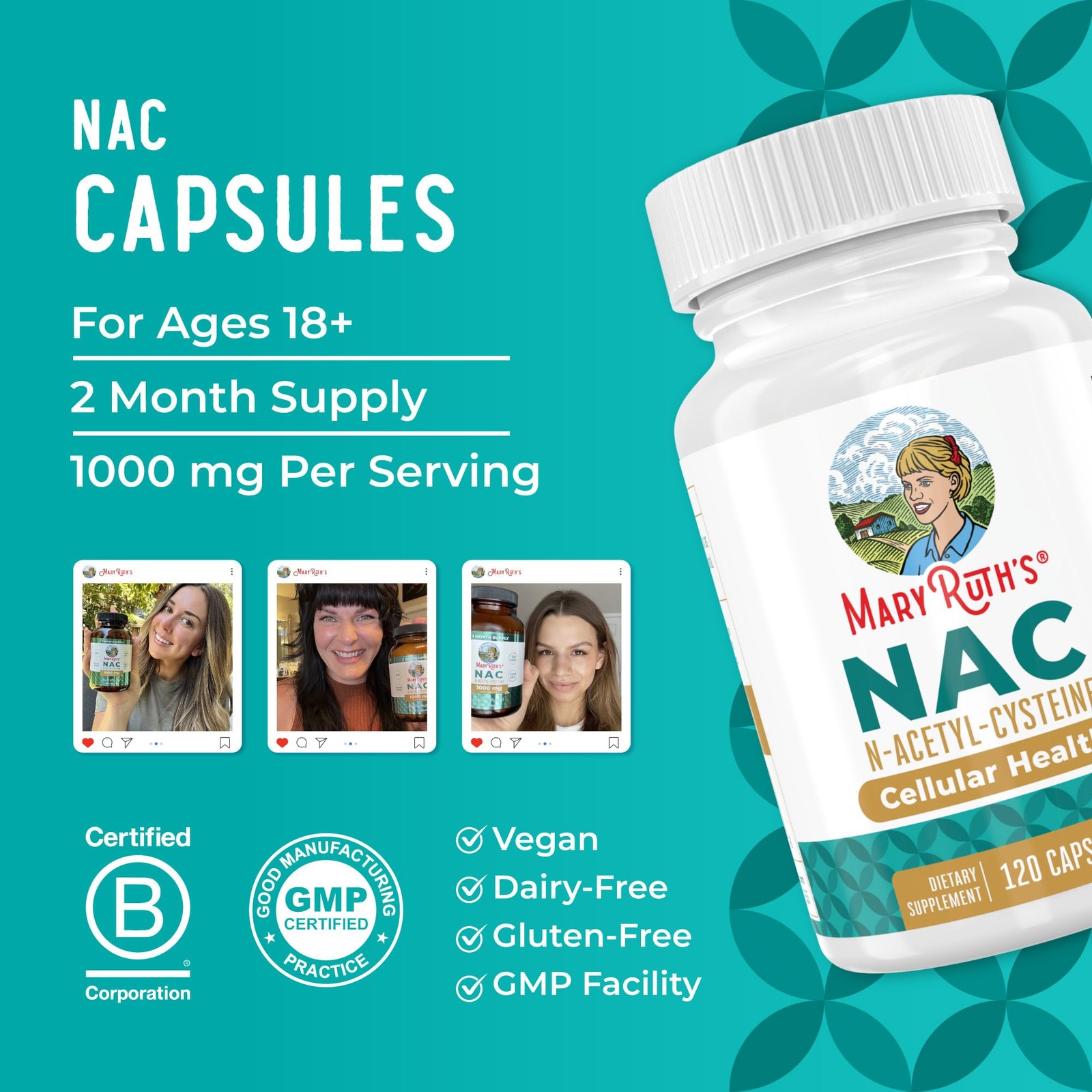 MARYRUTH’S Organics NAC Supplement N-Acetyl Cysteine | 120 Count (Pack of 1)