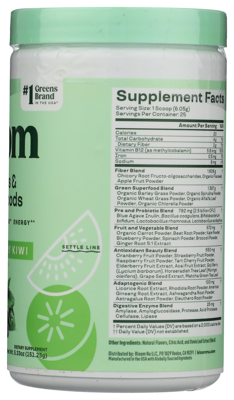 Bloom Strawberry Kiwi Greens And Superfoods Supplement Powder 1 Pack