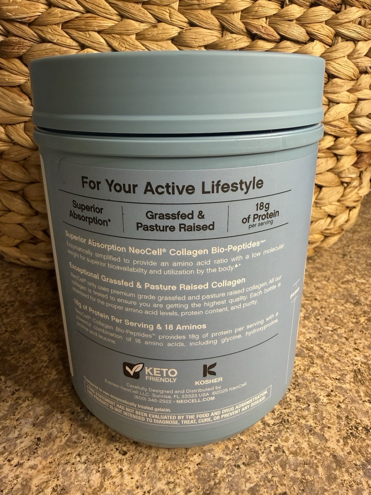 NeoCell Collagen Bio-Peptides Protein Powder Grass Fed 20g Unflavored 20 oz