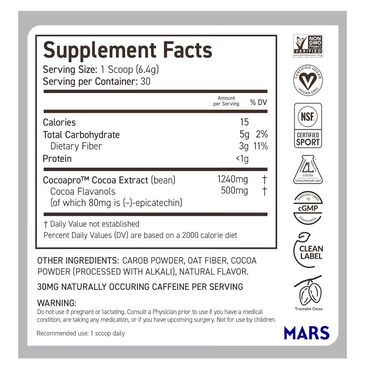 CocoaVia Cocoa Flavanols Powder Cardio Heart Circulation Cognitive Health 30serv