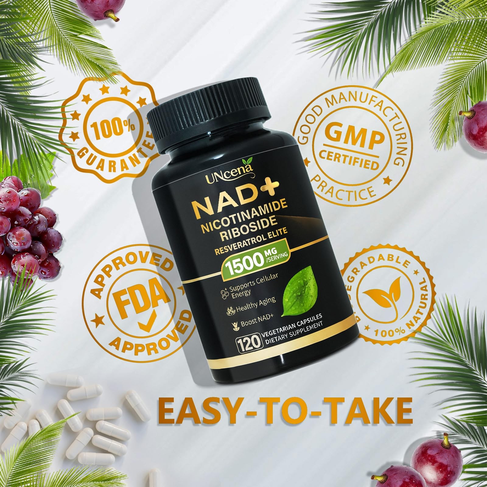 UNcena NAD Supplement 1500mg – Liposomal NAD+ 120 Count (Pack of 1)
