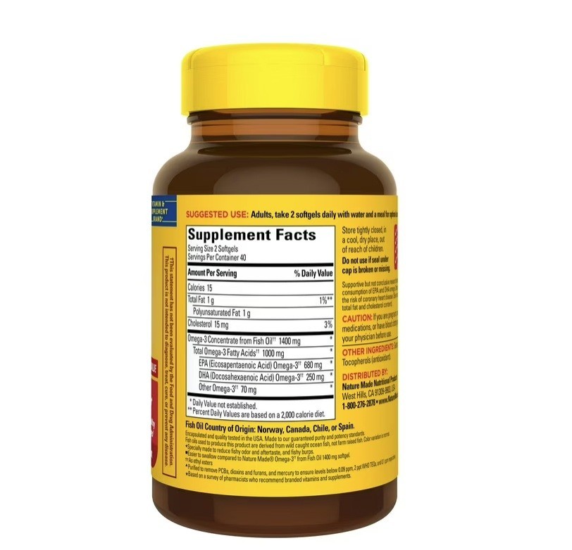 Nature Made Burp-Less Omega-3 from Fish Oil 1400 Mg Minis Softgels, 80 Count