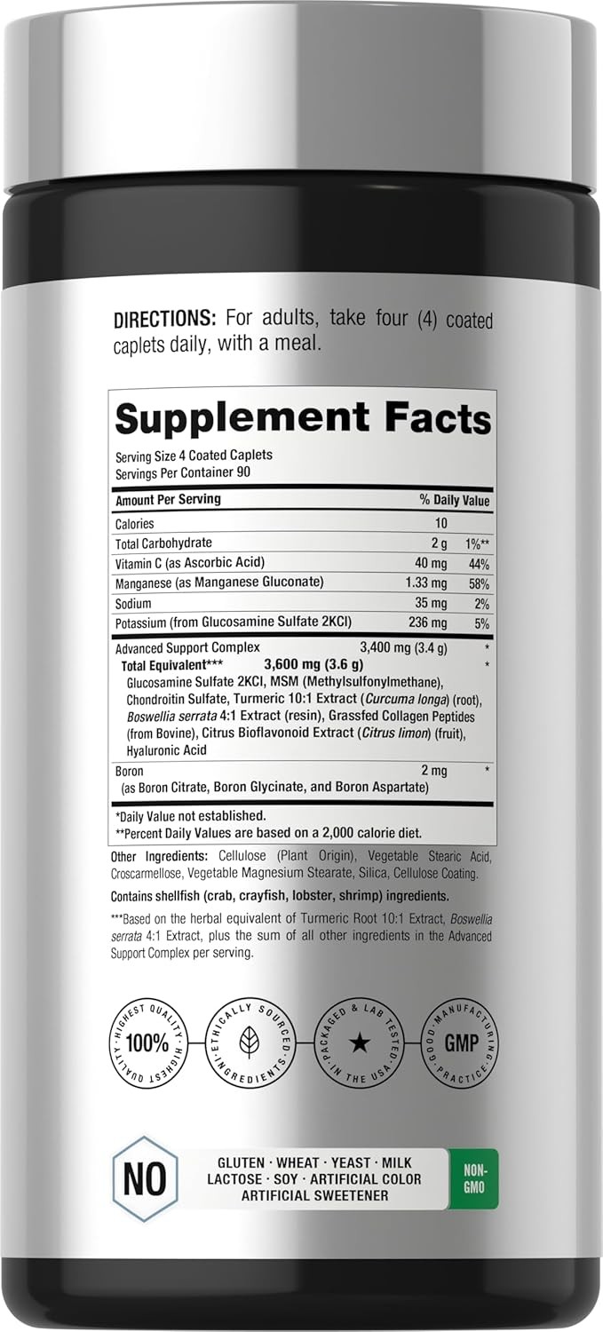Glucosamine Chondroitin Turmeric MSM | 3600 mg | 360 Caplets | by Horbaach