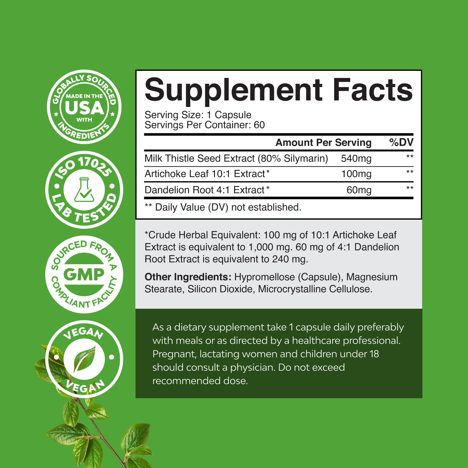 Liver Support Milk Thistle Supplement for Liver Cleanse Detox & Repair 60ct