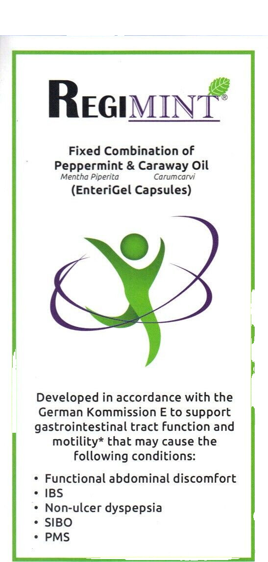 Regimint: Peppermint Oil Plus Caraway (2 pack 300mg) For Adult IBS Colon Relief