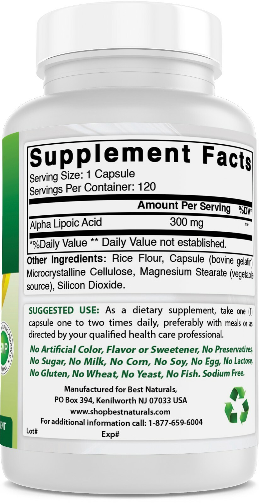 Best Naturals Alpha Lipoic Acid 300 mg 120 Capsules antioxidant