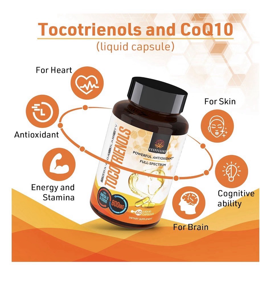 Kroppssund Tocotrienols 800mg Supplement Rich in Vitamin E Antioxidant 60Capsule