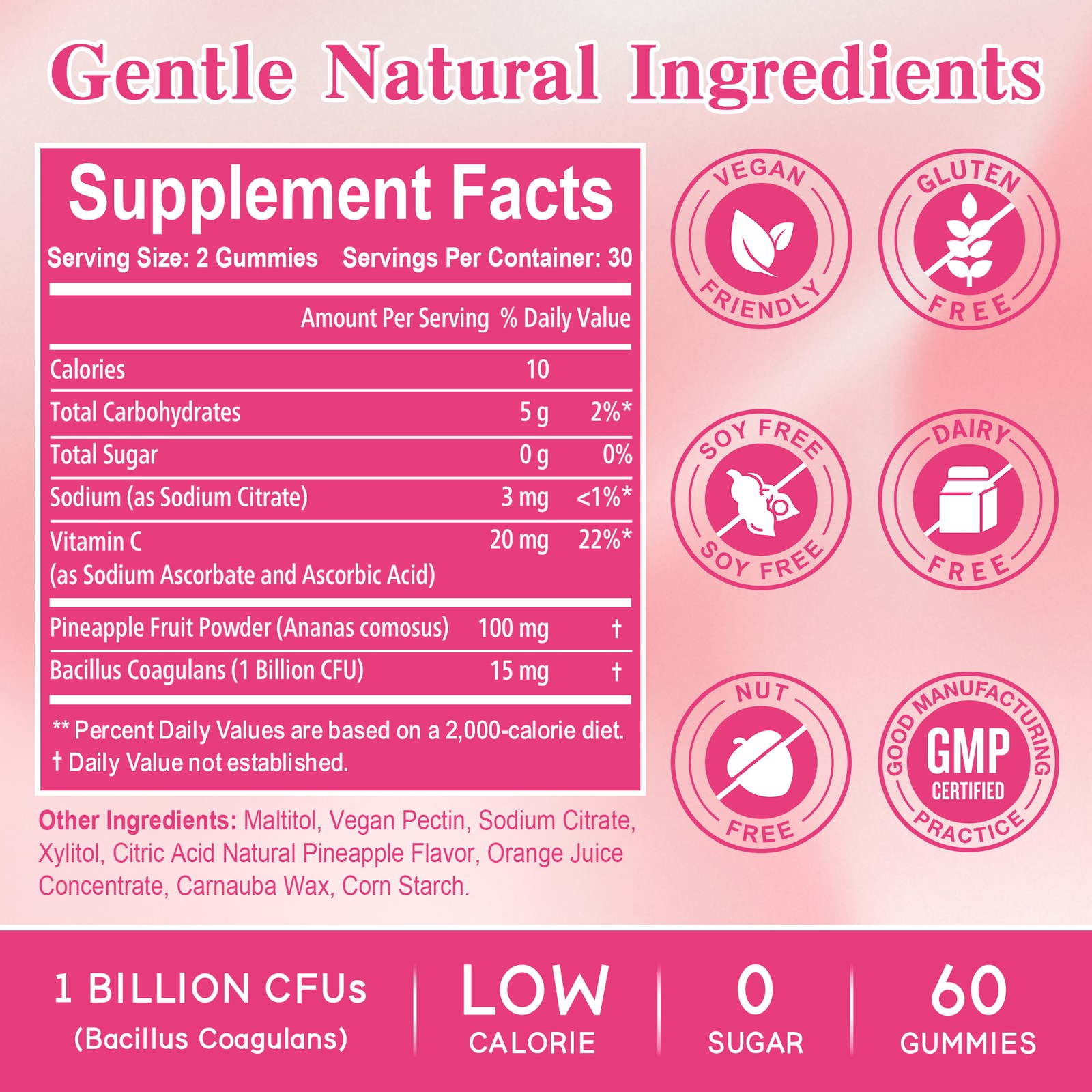 Feminine Probiotic Gummies,pH & Vaginal Flora Support with 1Billion CFU,60 Count