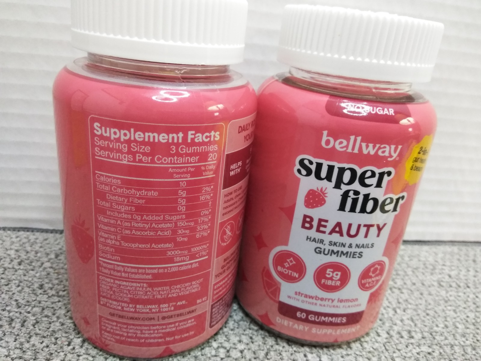 Bellway STRAWBERRY LEMON Super Fiber Gummies 60-EA (2PK BUNDLE)