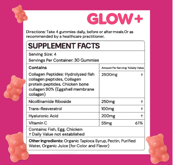 NAD+ & Collagen Gummies Skin Hair Nail & Anti-Aging Support Hyaluronic Acid