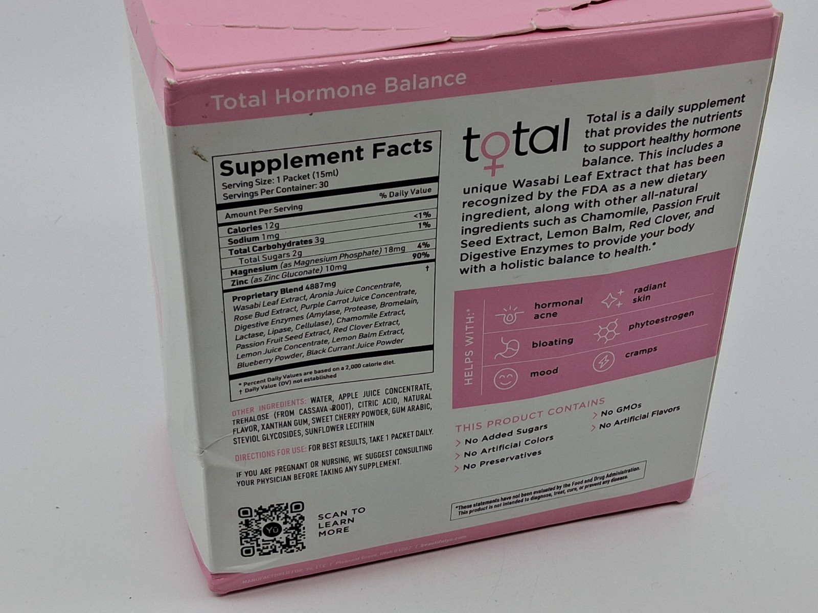 Yu Total Hormone Balance Aronia Berry 30 packs open box EXP 11/2026