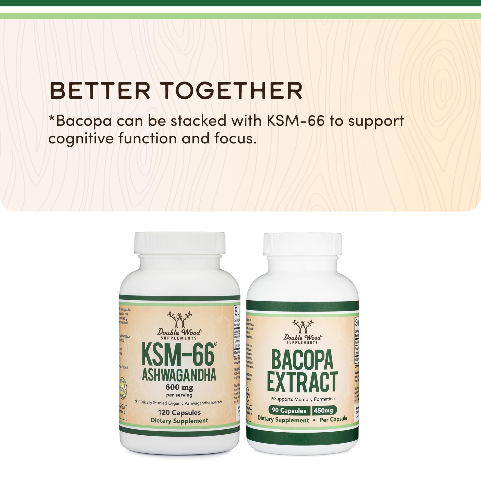 Double Wood Supplements Ashwagandha KSM 66 Organic and 120 Count (Pack of 1)