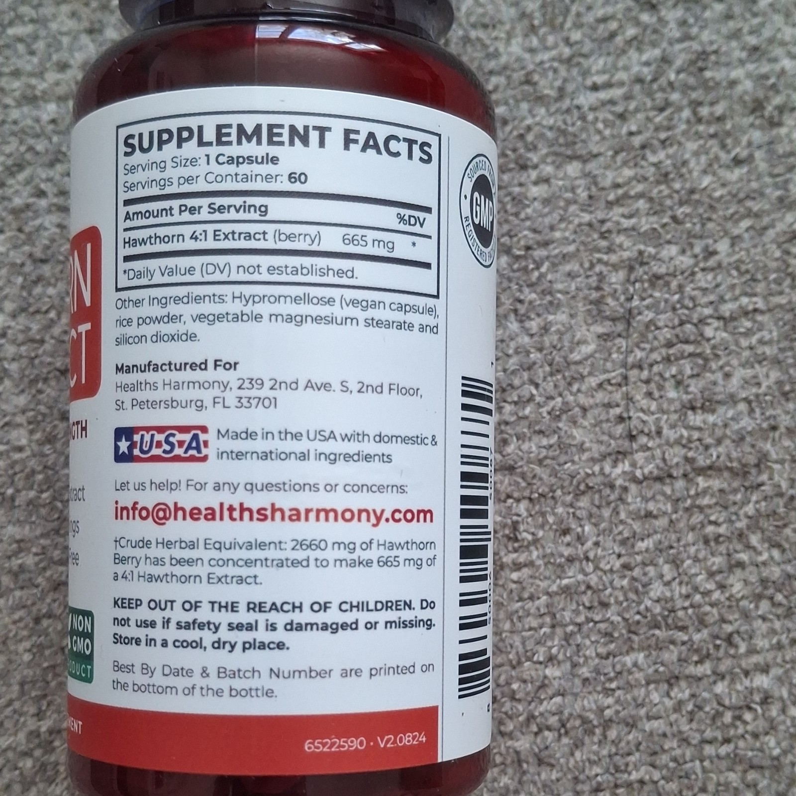 Healths Harmony Hawthorn 4:1 Extract 2660mg Vegan Non-GMO 60 Capsules