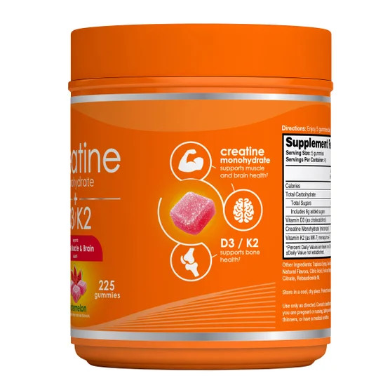 Zena Creatine Monohydrate D3 K2 Gummies Watermelon Flavor 225 Count EXP: 08/27