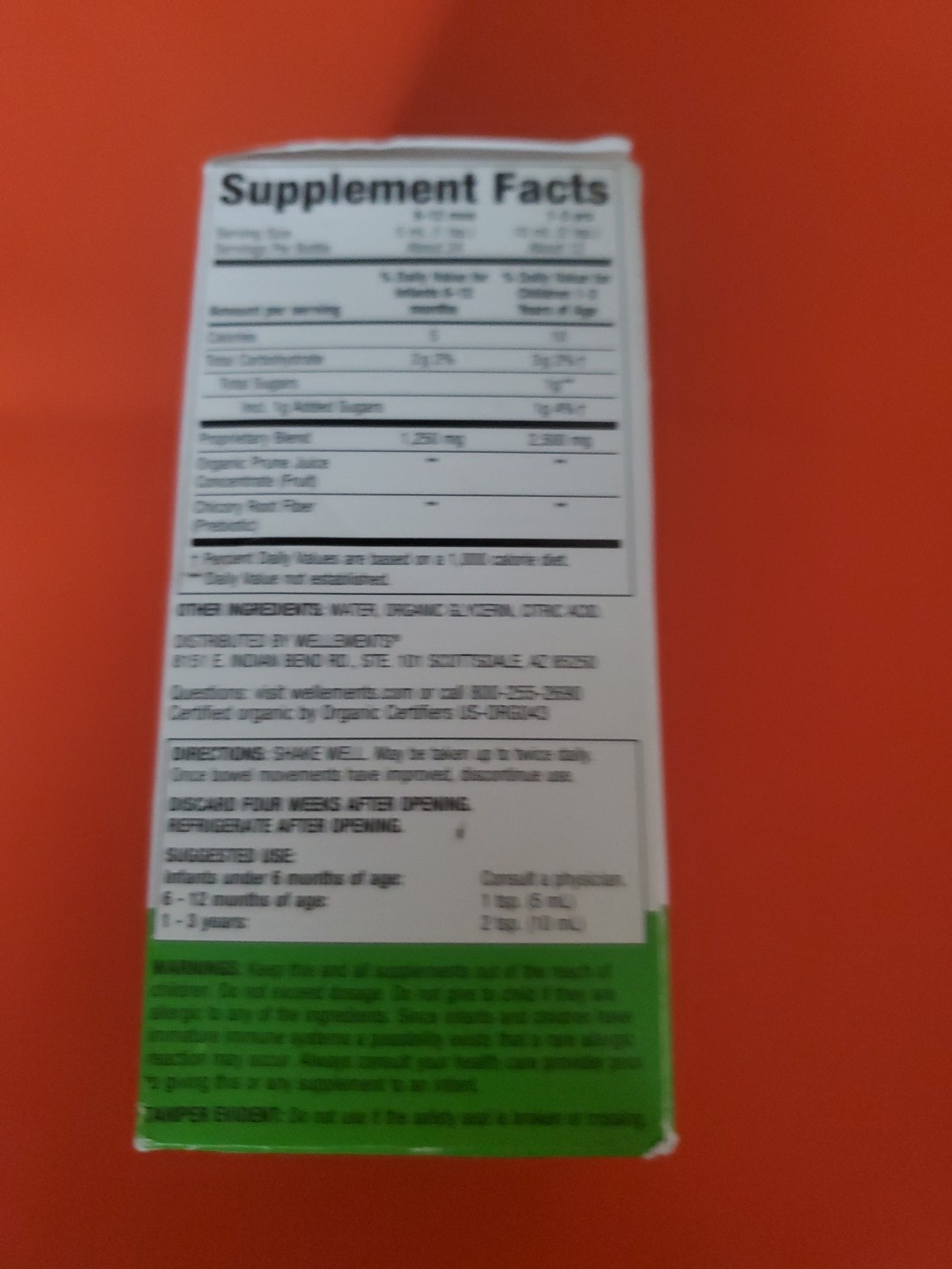 Wellements Organic Constipation Support, 6 months+, 4 fl oz, Exp 02/26