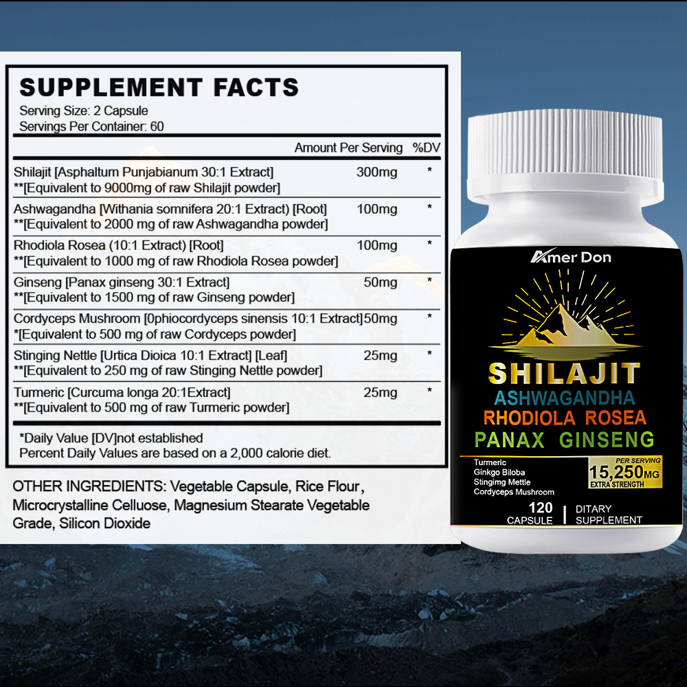 Himalayan Shilajit 9000mg 120 Caps 100% Pure Extract Fulvic Acid Best Shilajit