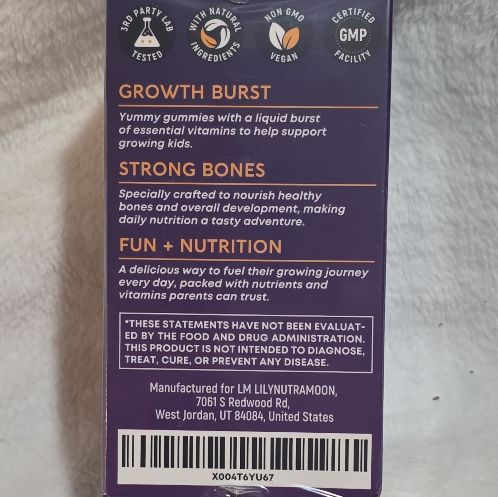 Lilynutramoon Height Growth Liquid-Filled Gummies Vegan Non-GMO 60 Ct