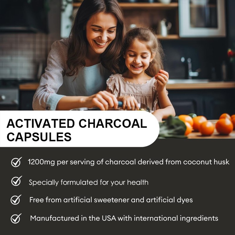 Activated Charcoal 1200mg 120 Capsules Helps Alleviate Gas Bloating High Quality