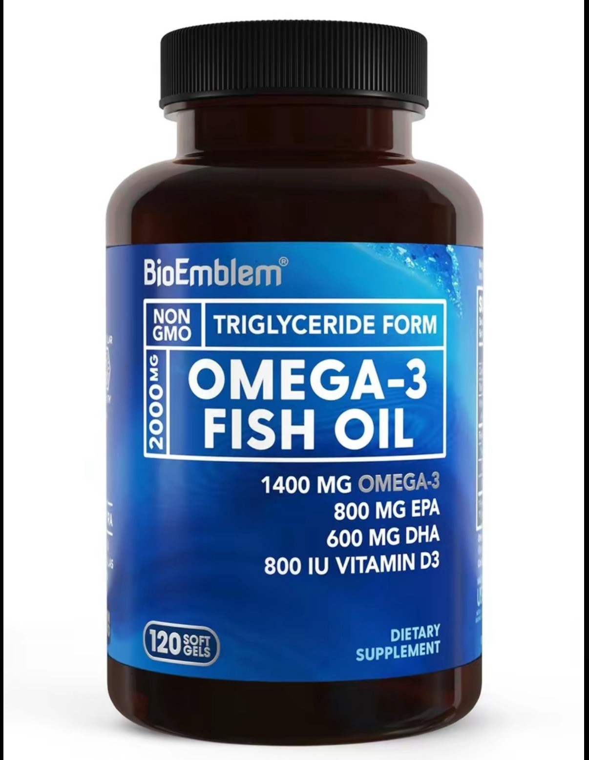 BioEmblem Omega-3 Fish Oil 1400mg 120 Softgels EPA DHA Vitamin D3 Exp 09/2027