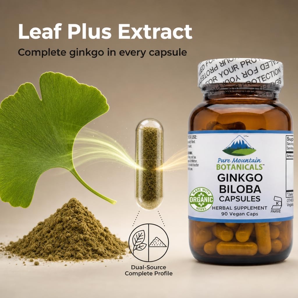 Pure Mountain Botanicals Ginkgo Biloba Capsules – 400mg Organic Ginkgo Biloba