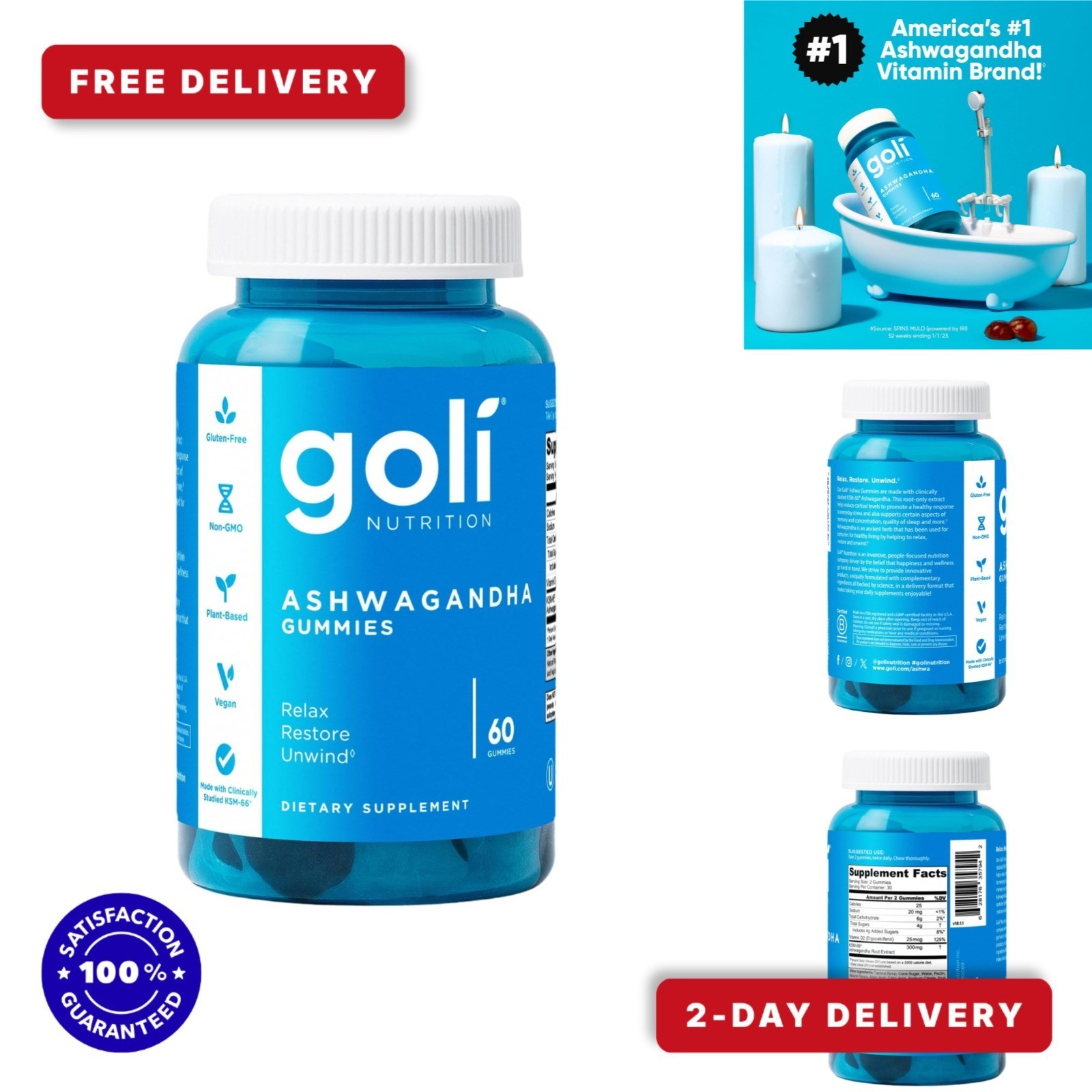 Goli Ashwagandha & Vitamin D Gummies – 60 Count – Vegan & Gluten-Free