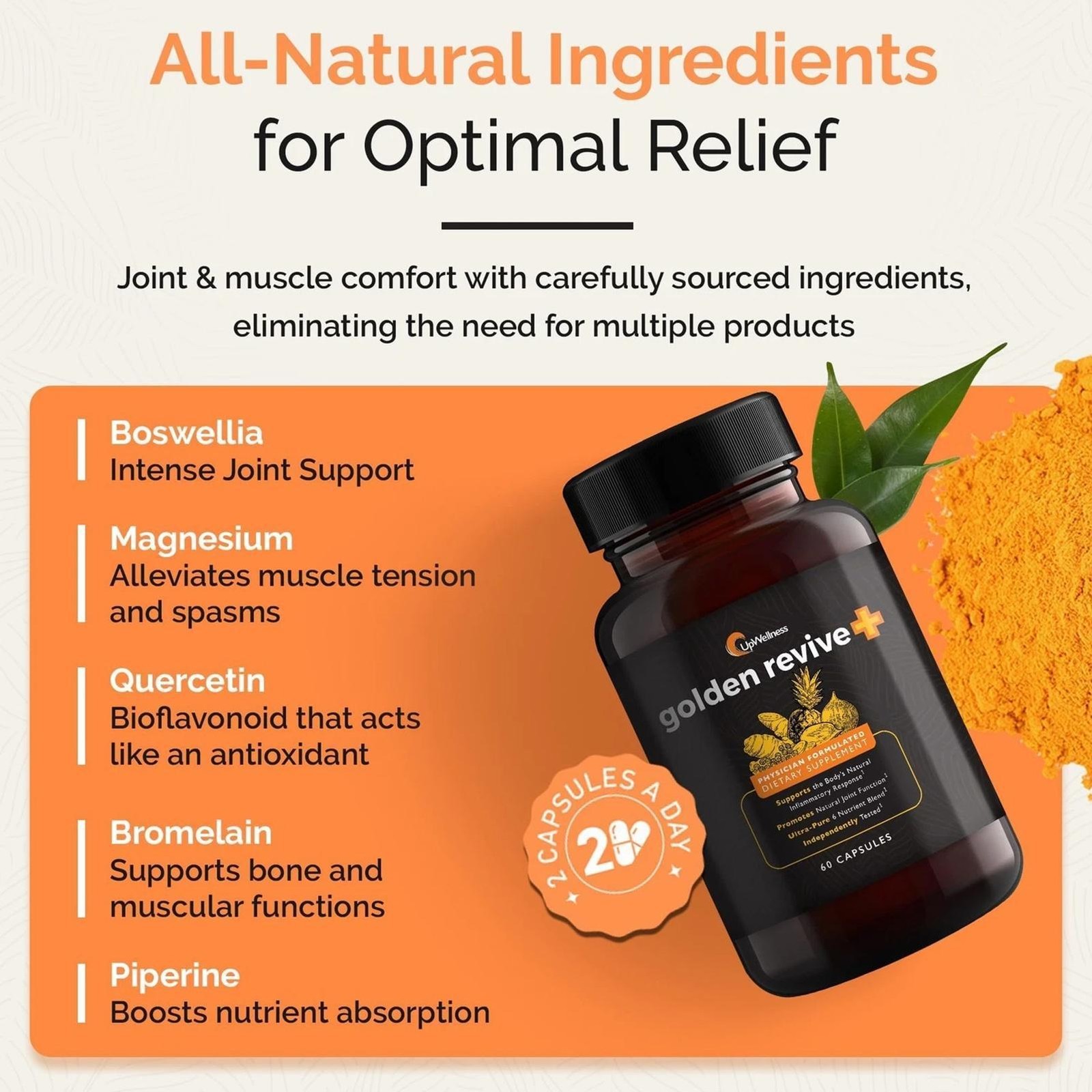 (Pack of 1) UpWellness Golden Revive + Joint Support Supplement 60 Counts