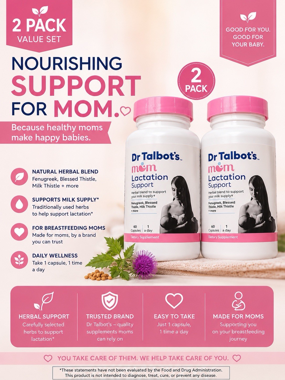 DR TALBOTS Mom Lactation Support Breastfeeding Supplement w/ Milk Thistle 60ct