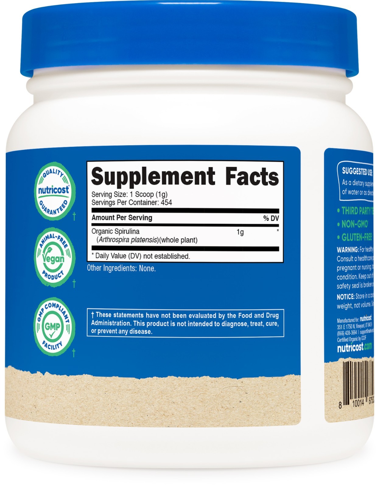 Nutricost Organic Spirulina Powder 454 Grams (1LB) – 1g Per Serving, 454 Serving