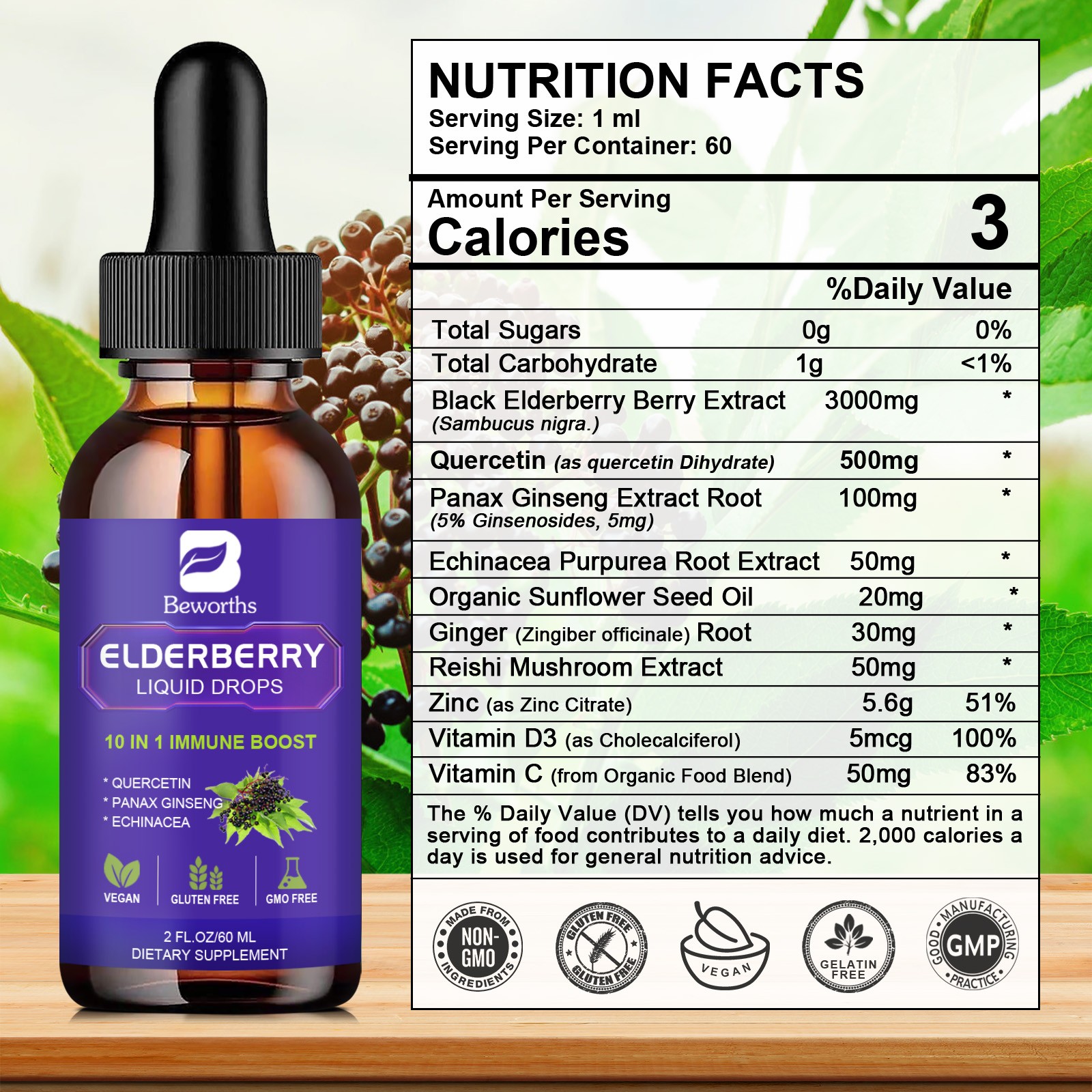 Black Elderberry 3000mg Capsules – Immune Support&Antioxidant 120ct,High Potency