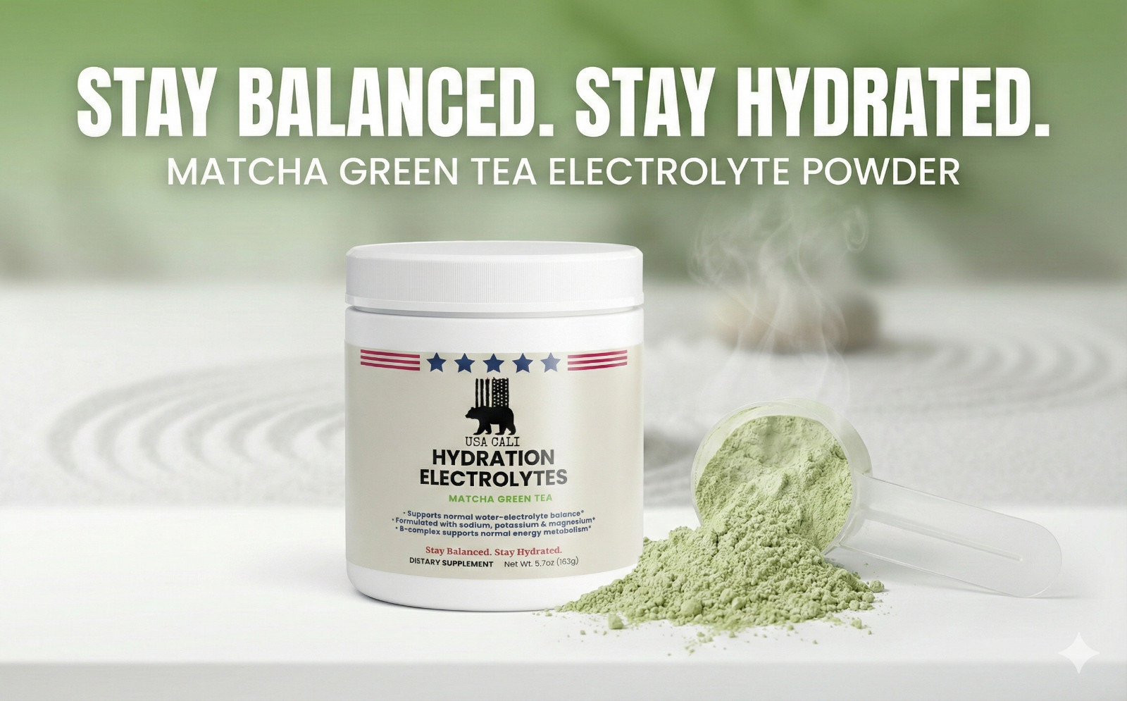 USA Cali Matcha Green Tea Electrolyte Powder 5.7oz Magnesium B-Complex