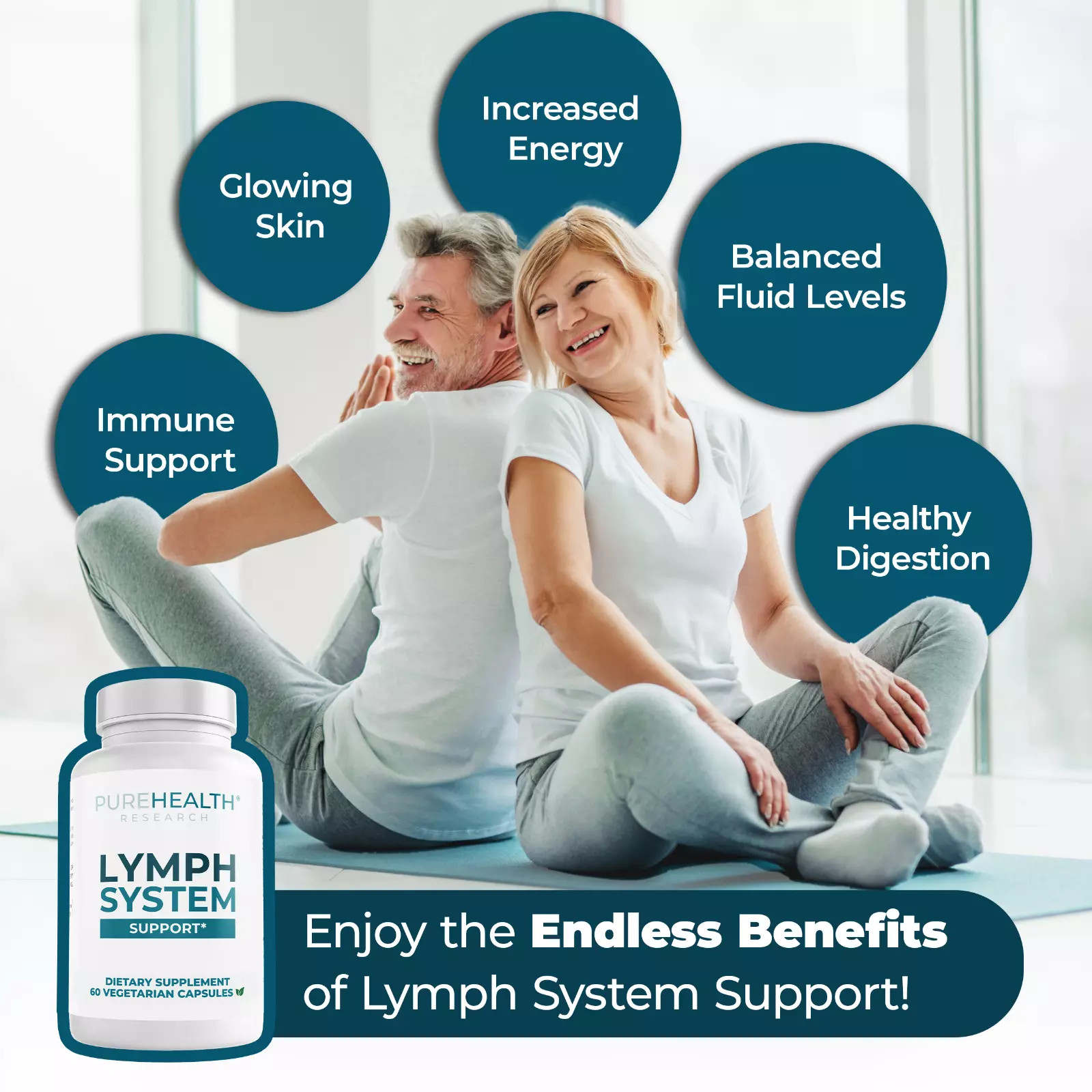 PureHealth System Lymph Research Caps – Reduces lymphatic swelling, Assistance