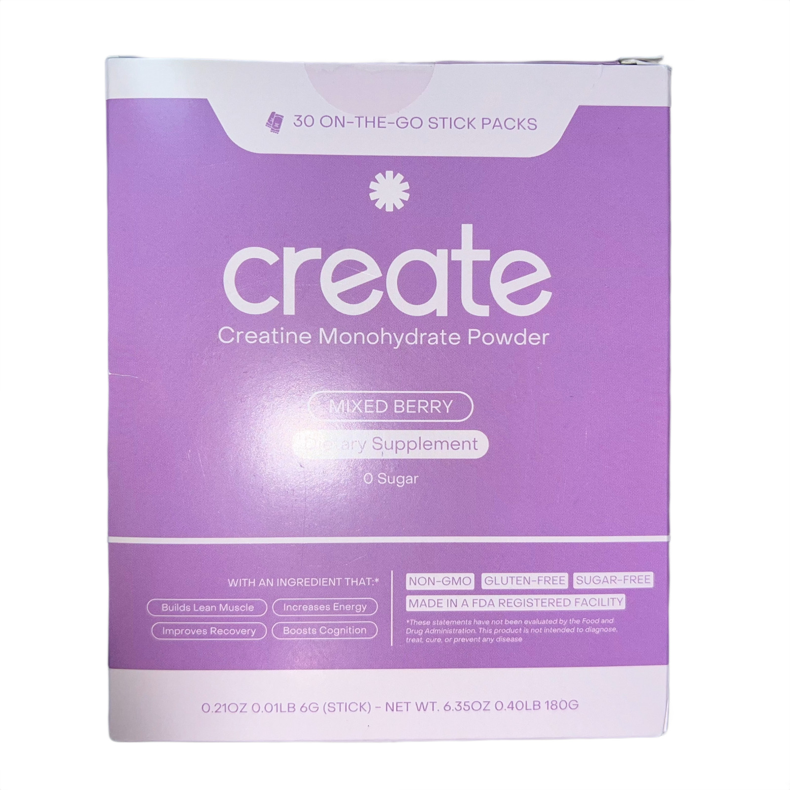 Create Creatine Monohydrate On-The-Go Stick Packs Mixed Berry (30 Sticks) New