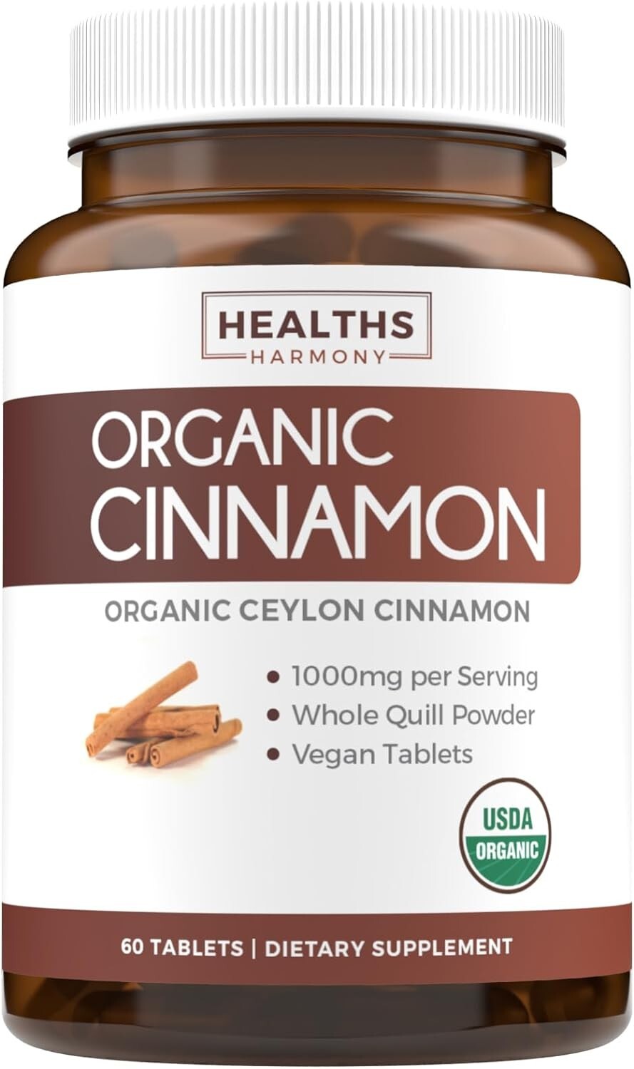 Health’s Harmony USDA Organic Ceylon Cinnamon (60 Tablets) 1000mg Cinnamon