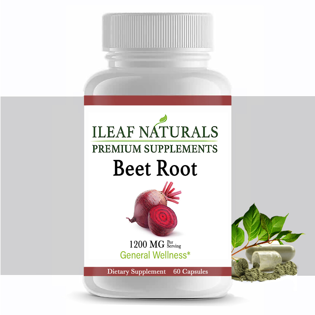 iLeafNaturals Beet Root Organic Whole-Food Powder – 1200 MG Veggie Capsules