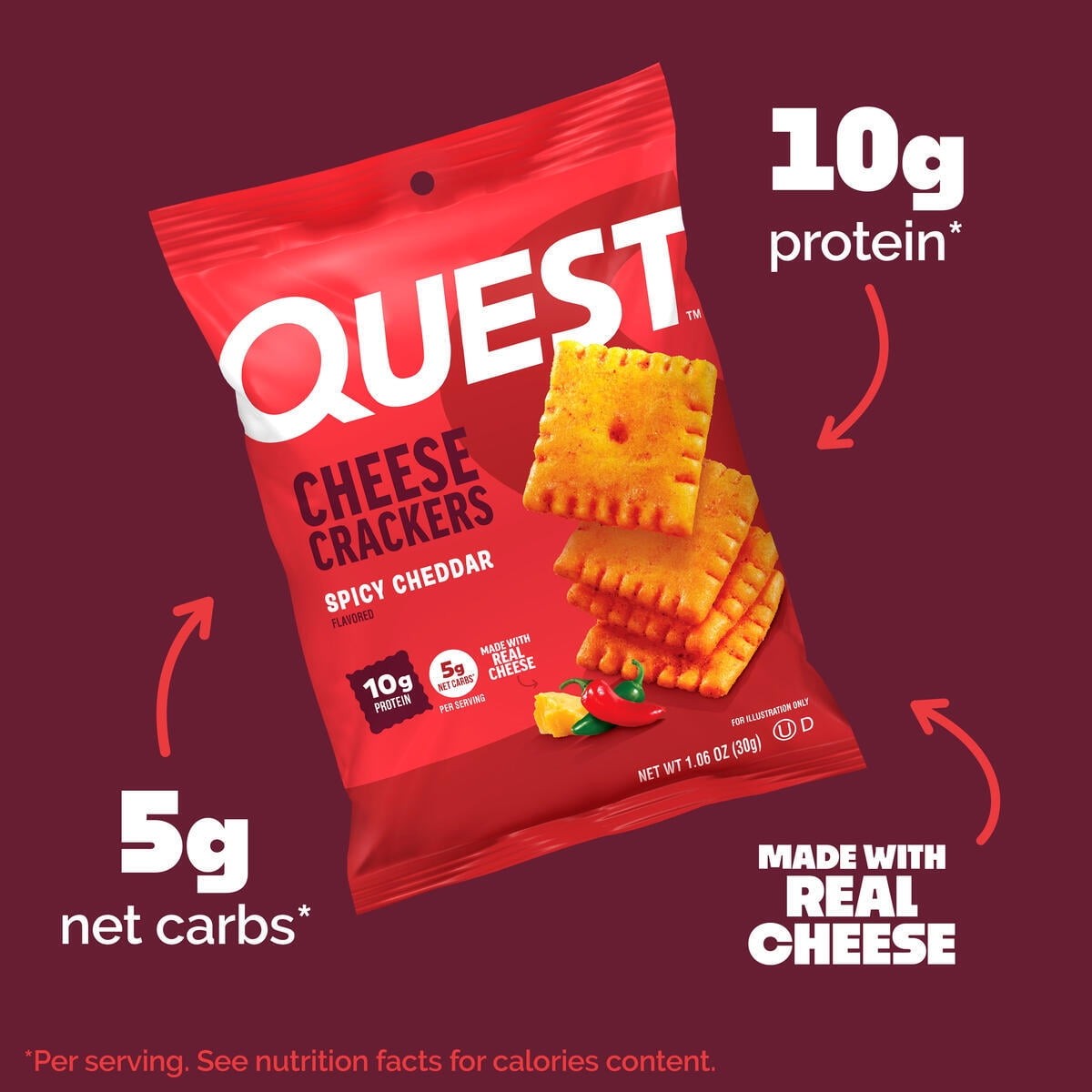 Nutrition Cheese Crackers – Spicy Cheddar, 10g Protein, 4 Count, Snack Ready