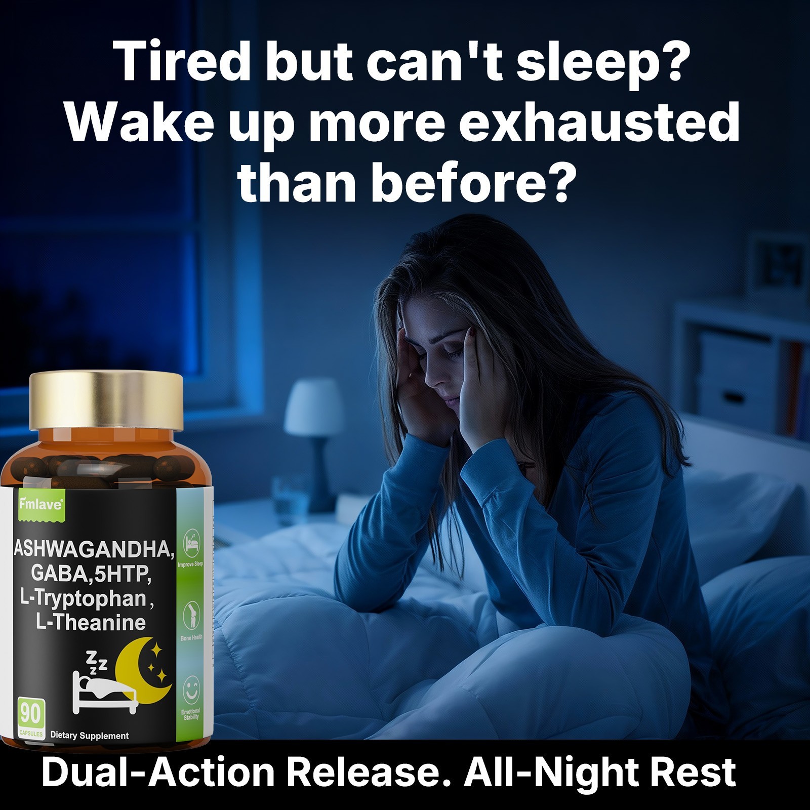 GABA 750mg 5-HTP 200mg L-Tryptophan 500mg L-Theanine 200mg Ashwagandha Sleep Aid