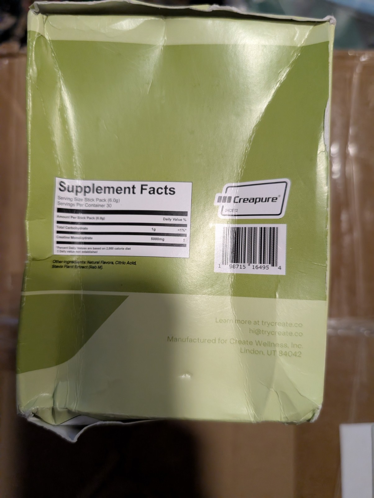 Create Creatine Monohydrate Powder Lemon Lime Sugar-Free Supplement 30 Pack