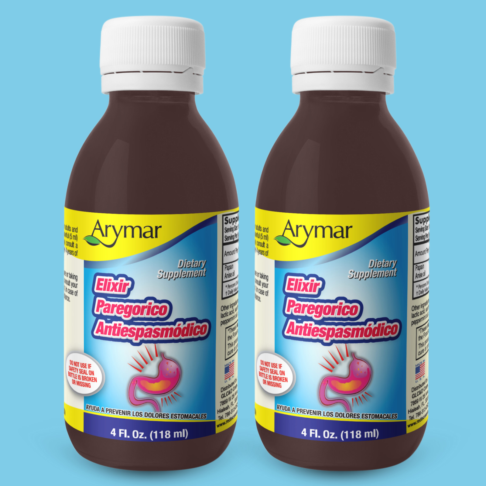 Arymar Elixir Paregorico Antiespasmodico, Digestive Support, 4 fl oz (2-Pack)