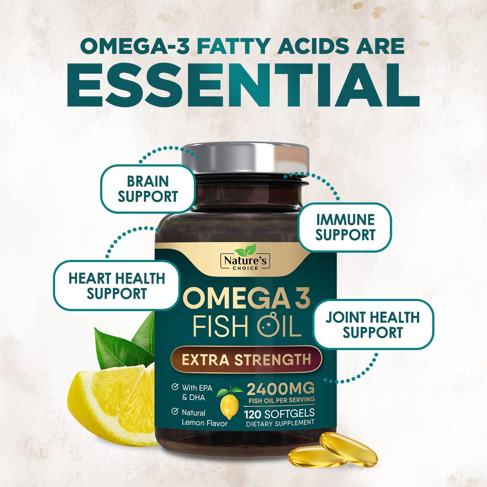 Omega 3 Fish Oil Supplements – 2400mg Per 120 Count (Pack of 1)
