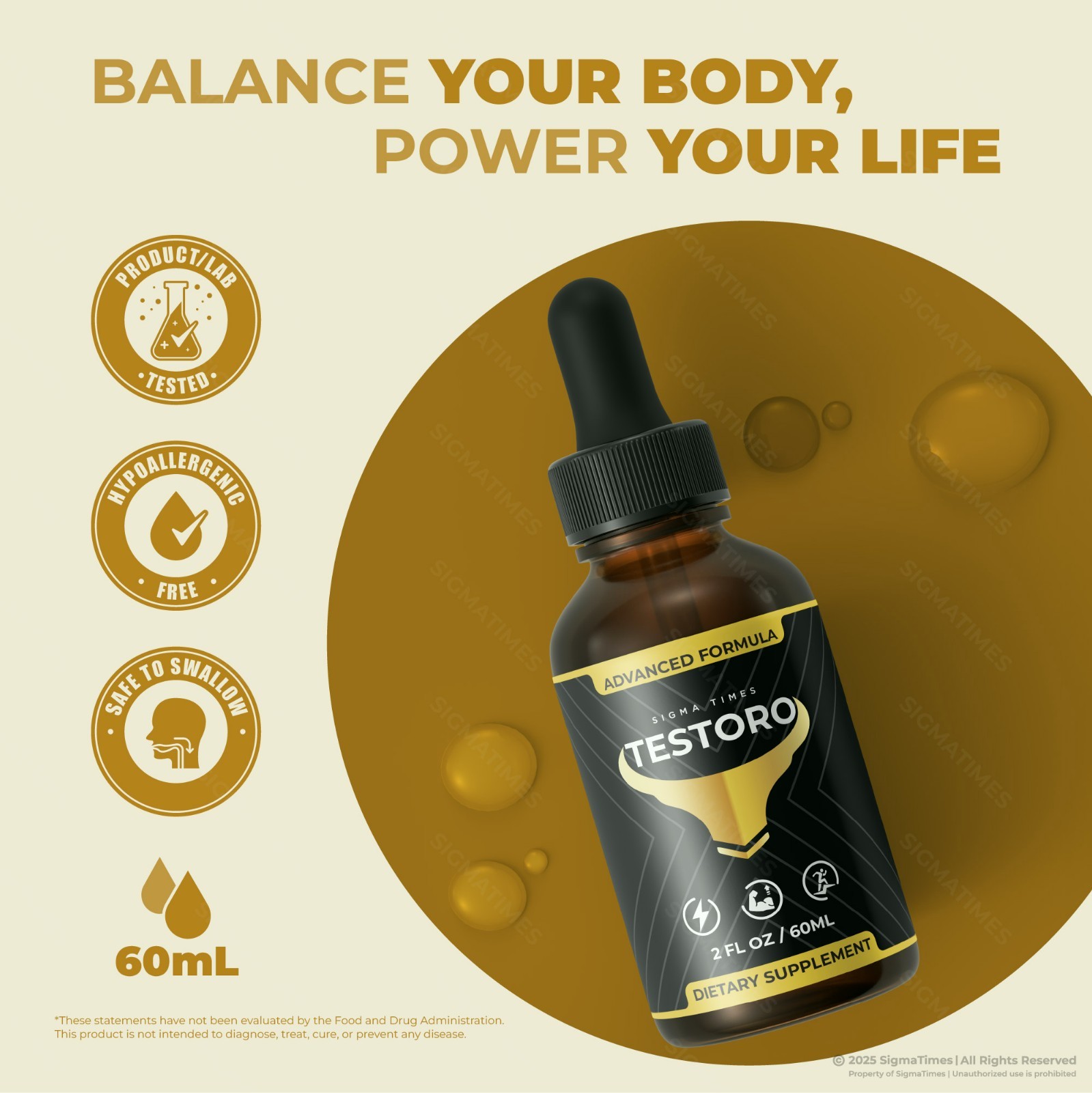 Testoro Liquid Drops, Premium Sublingual Formula for Men, Male Health – 2 Pack