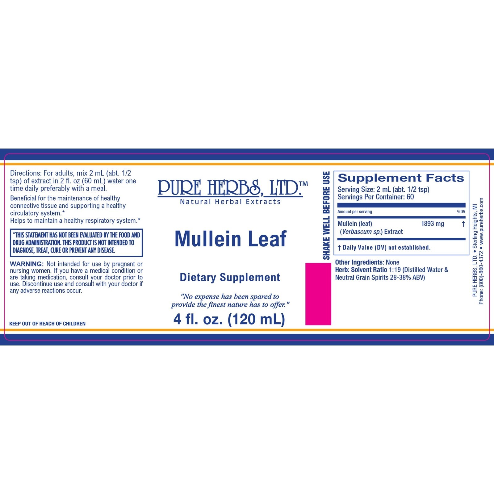 Pure Herbs Mullein Leaf, 4oz.