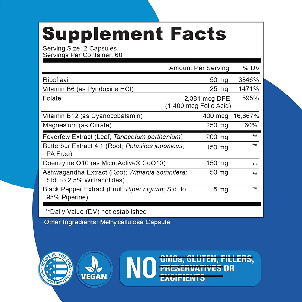 Migratone – with CoQ10, Supports Brain Function, Headache Relief Supplement