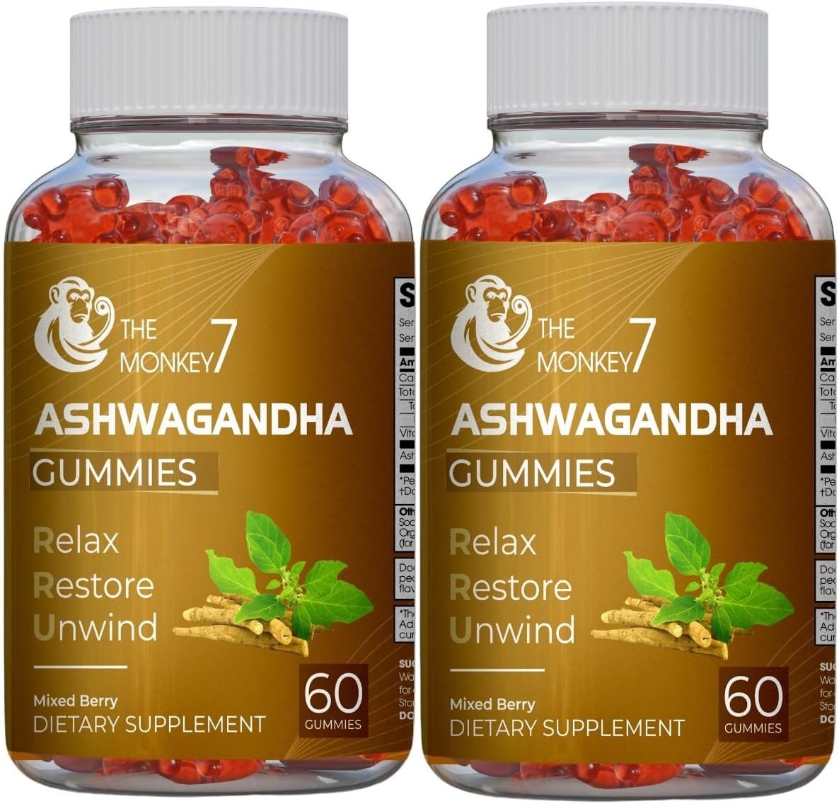 Ashwagandha Gummies 1200mg Equivalent (Mixed Berry Flavor) 30 Servings – 2 Pack