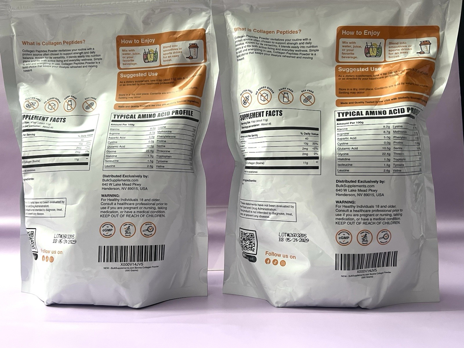 2 pc – Bulk Supplements Bovine Collagen Peptides Powder Unflavored 500 g 05/2029