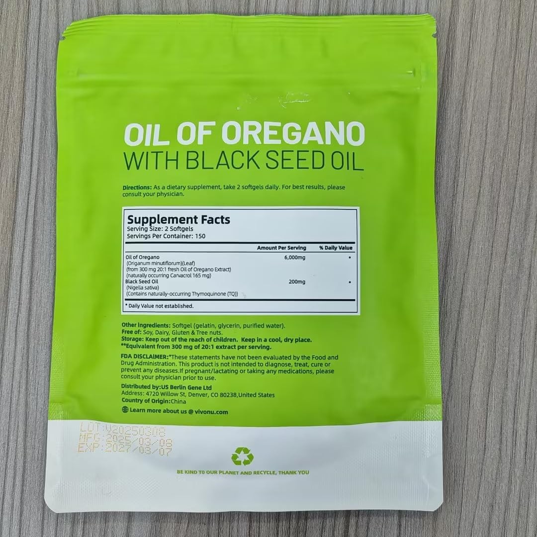 VivoNu Oil of Oregano with Black Seed Oil, Balanced Oil of Oregano Capsules