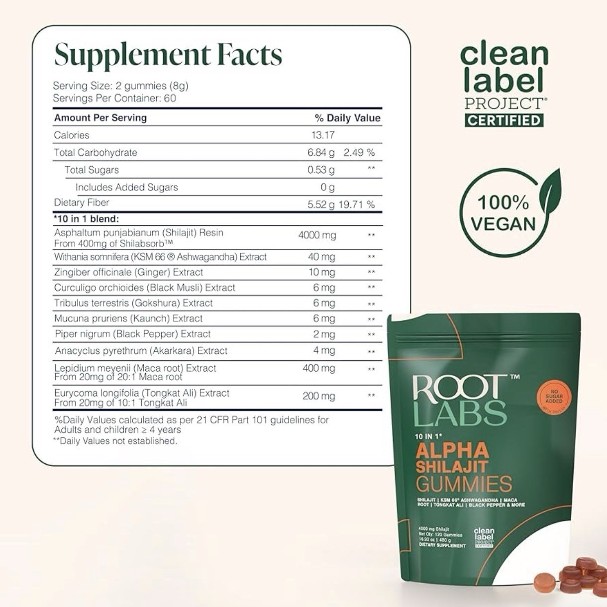 Root Labs Alpha Shilajit Gummies 10-in-1 Blend 4000mg Vegan 120 Gummies